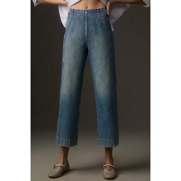 Pilcro Anthropologie Kick Mid-Rise Crop Wide-Leg Jeans Boho Casual Denim Sz 28 - Picture 1 of 10